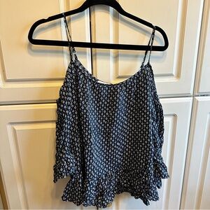 Navy Floral Cold-Shoulder Blouse